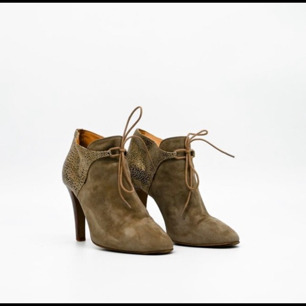 Sezane by Morgane Sezalory Suede Taupe and Metallic Hunter Ankle Boots - Size 9 - Picture 3 of 6